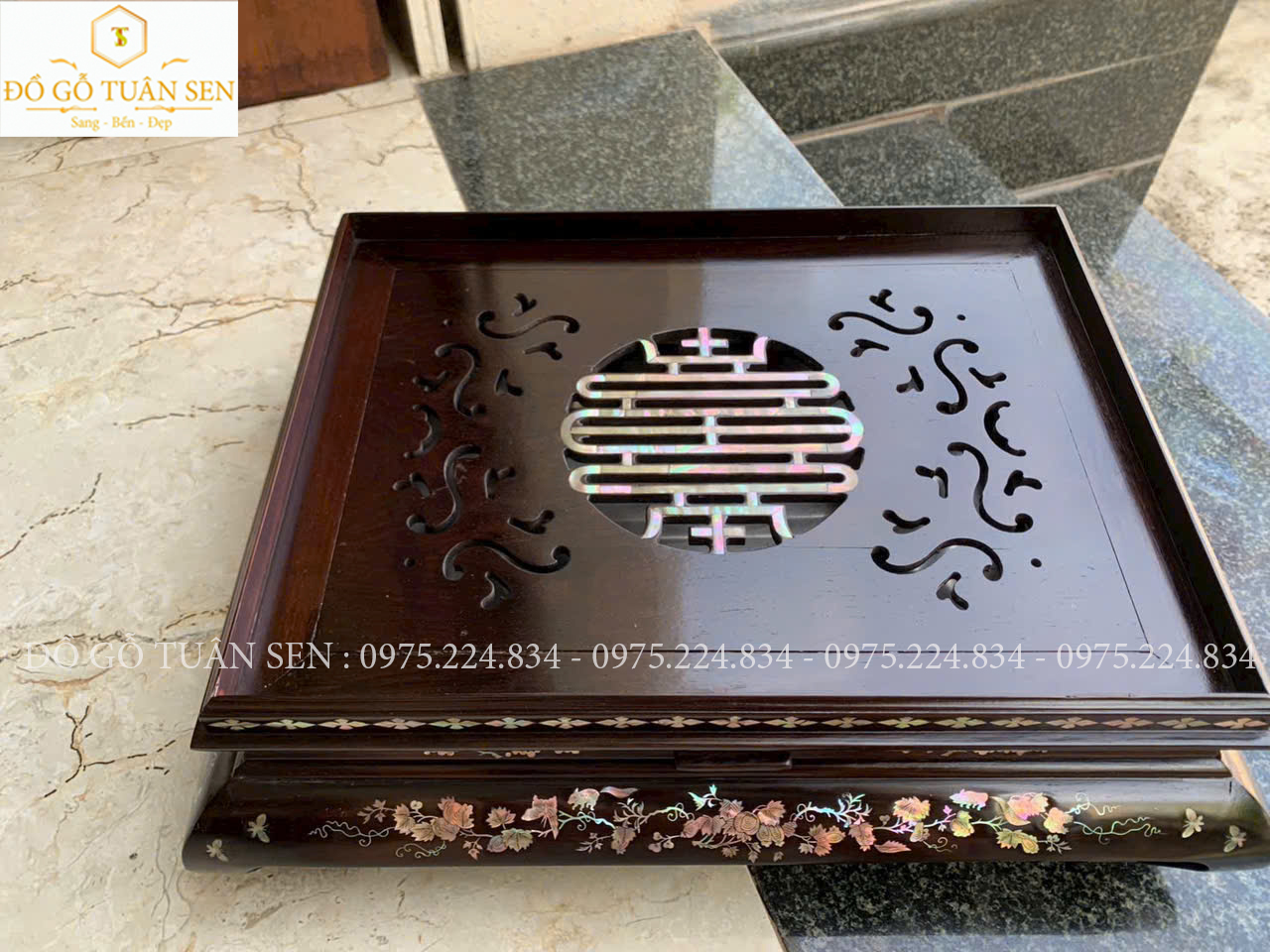 Nét đẹp của khay trà gỗ cẩm khảm ốc đỏ 